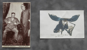 A picture of an eagle and a man in suit.