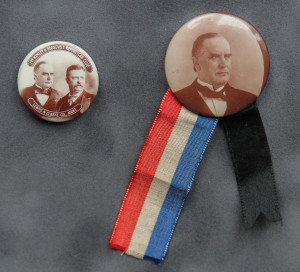 A button and ribbon with an image of president mckinley.