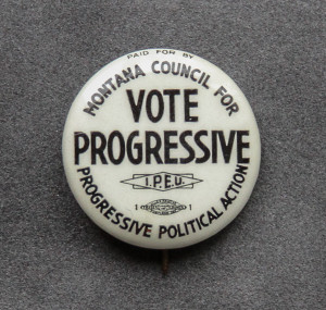 A button that says vote progressive for the montana council of progressive political action.