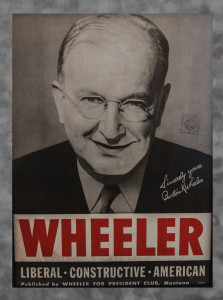 A poster of wheeler with the name of his publisher.