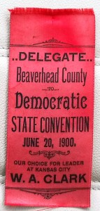 A red and black poster with the words " delegate beaverhead county democratic state convention june 2 0, 1 9 0 0 ".