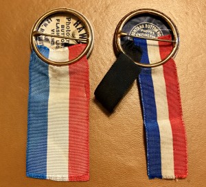 Two ribbons with a thermometer attached to them.